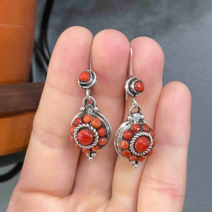 Vintage Sterling Silver Natural Coral Drop Earrings - Boylerpf