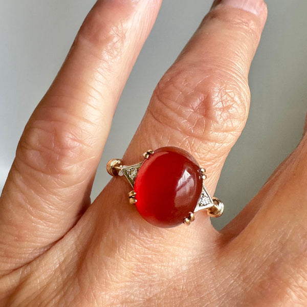 Art Deco Diamond Accent Carnelian Cabochon Ring - Boylerpf