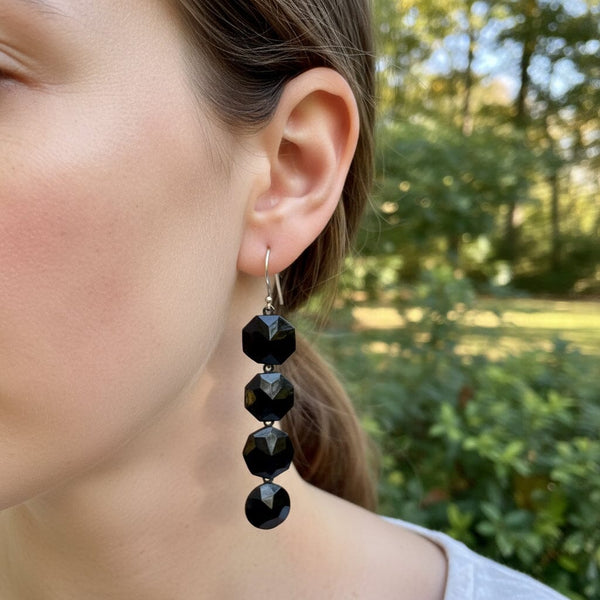 Antique Victorian Chandelier French Jet Earrings - Boylerpf