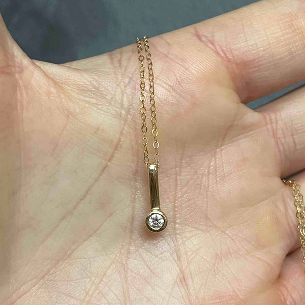 Vintage 14K Gold Diamond Solitaire Drop Pendant Necklace - Boylerpf