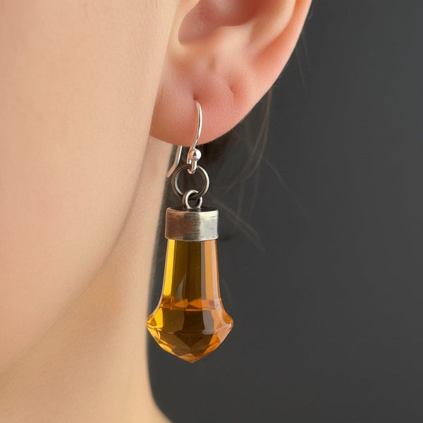 Vintage Scottish Silver Thistle Citrine Earrings - Boylerpf