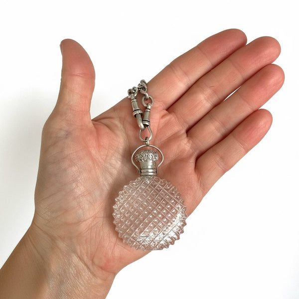 Antique Silver Cut Crystal Chateliane Perfume Bottle Pendant - Boylerpf