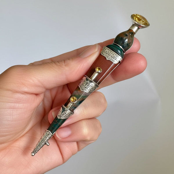 Large Silver Antique Scottish Agate Citrine Dirk Kilt Brooch - Boylerpf