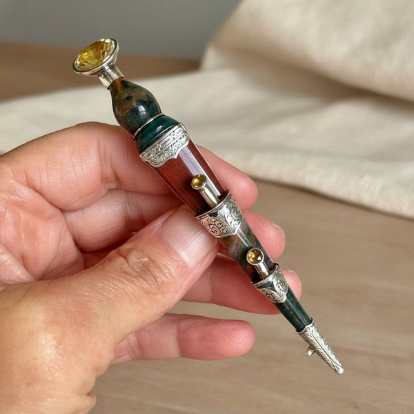 Large Silver Antique Scottish Agate Citrine Dirk Kilt Brooch - Boylerpf