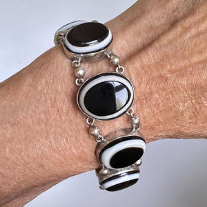 Antique Victorian Silver BullsEye Banded Agate Bracelet - Boylerpf