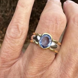 Wide 18K Gold Platinum Cornflower Blue Sapphire Ring Band - Boylerpf