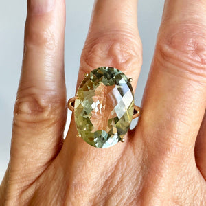 Fine 14K Gold Vintage 10 CTW Green Prasiolite Ring - Boylerpf