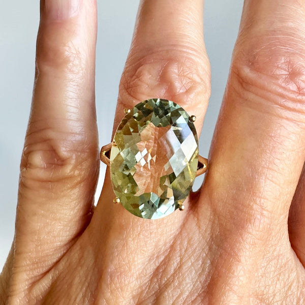 Fine 14K Gold Vintage 10 CTW Green Prasiolite Ring - Boylerpf