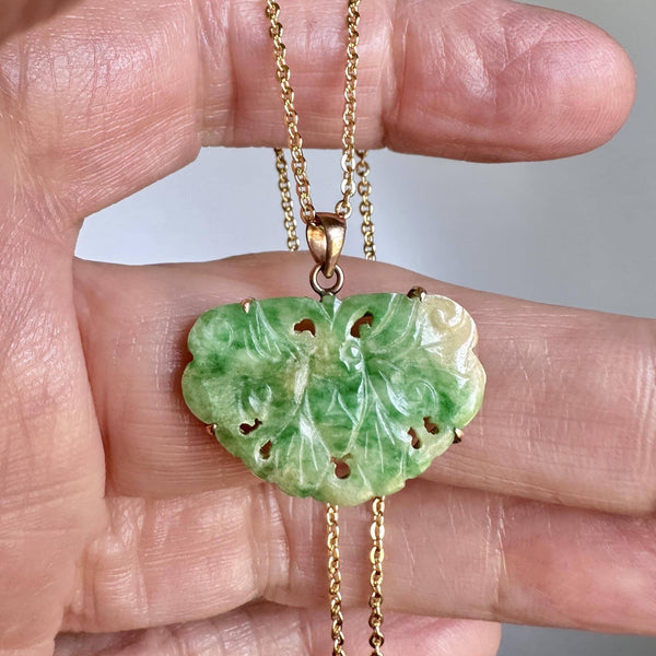Carved Butterfly Moth 14K Gold Jade Pendant - Boylerpf