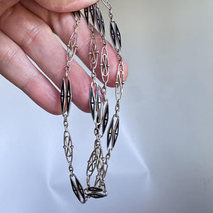 Antique Victorian Black Enamel Silver Chain Necklace - Boylerpf
