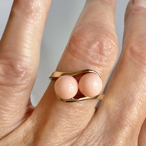 Vintage 14K Gold Toi Et Moi Salmon Coral Ring - Boylerpf