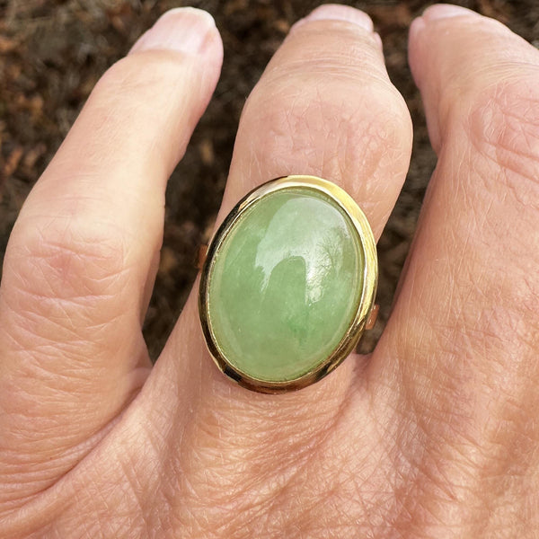 Contemporary 14K Gold 6.64 CTW Jade Cabochon Ring