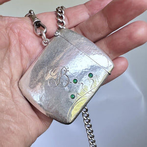 Antique English Silver Emerald Cabochon Vesta Case Locket - Boylerpf