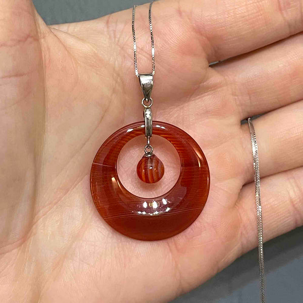 Platinum Target Style Carnelian Banded Agate Pendant Necklace - Boylerpf