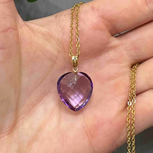 18K Gold Faceted Amethyst Heart Pendant Necklace - Boylerpf