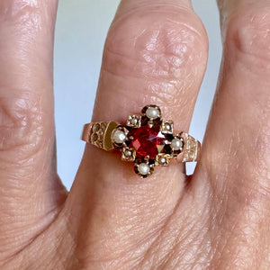 Antique Victorian Seed Pearl Rose Cut Garnet Ring - Boylerpf