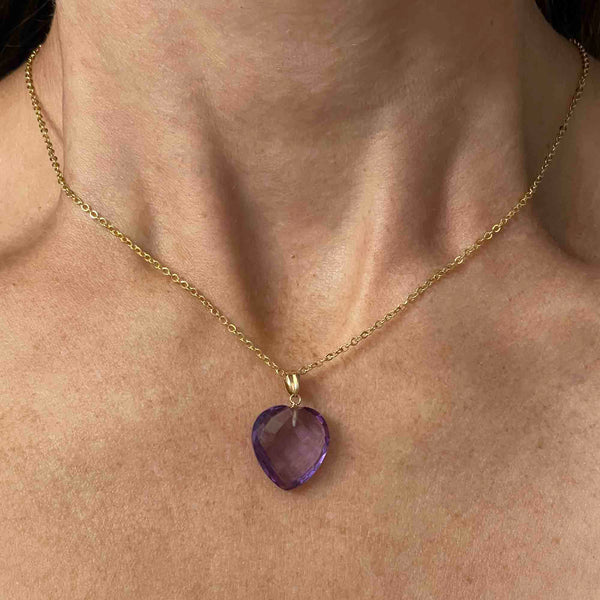 18K Gold Faceted Amethyst Heart Pendant Necklace - Boylerpf