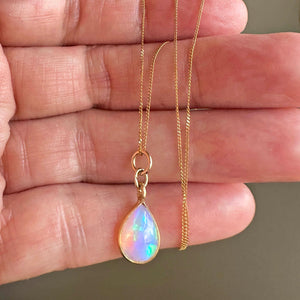 Vintage 9K Gold Chain Jelly Opal Pendant Necklace - Boylerpf