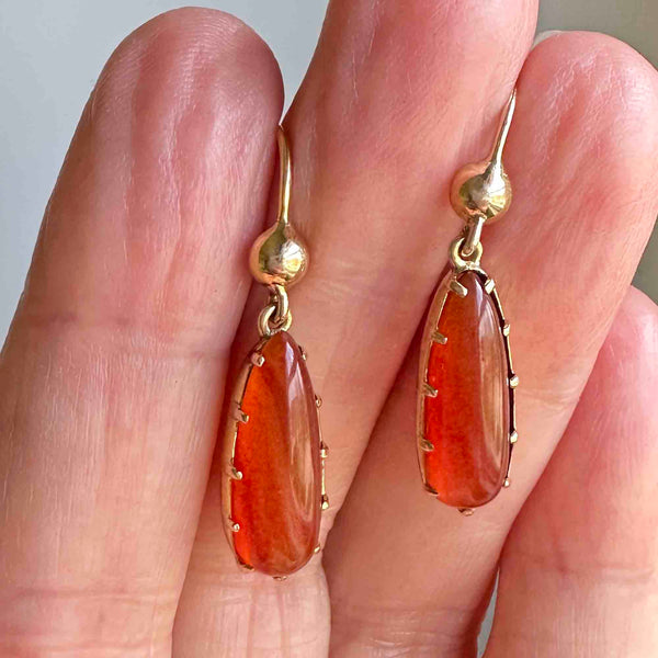 Antique Victorian 10K Gold Cabochon Carnelian Earrings - Boylerpf