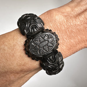 Wide Antique Victorian Irish Bog Oak Bracelet, Circa 1800s - Boylerpf