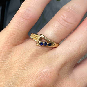 14K Gold Blue Sapphire S Monogram Band Ring Sz 8 - Boylerpf