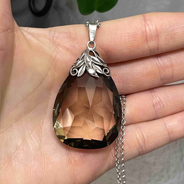 Silver Arts and Crafts 92 CTW Smoky Quartz Pendant Necklace - Boylerpf