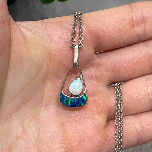 Sterling Silver Teardrop Pear Opal Pendant Necklace - Boylerpf