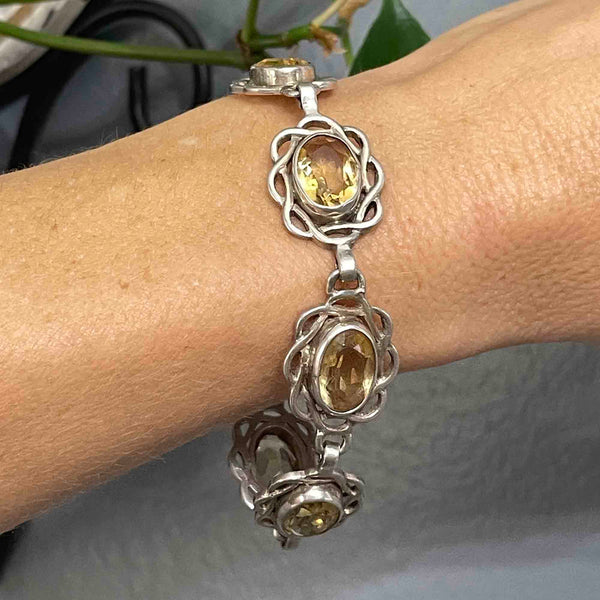 Vintage Arts and Crafts Style Silver Citrine Bracelet - Boylerpf