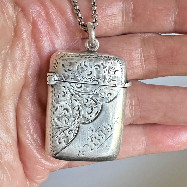 Antique Victorian Silver Match Safe Vesta Fob Pendant - Boylerpf