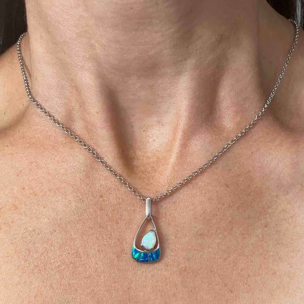 Sterling Silver Teardrop Pear Opal Pendant Necklace - Boylerpf