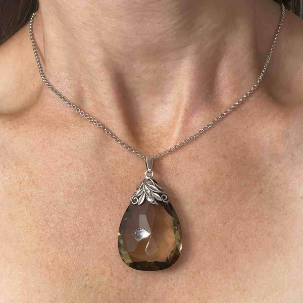 Silver Arts and Crafts 92 CTW Smoky Quartz Pendant Necklace - Boylerpf