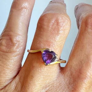 Vintage 14K Gold Bypass Diamond Amethyst Heart Ring - Boylerpf