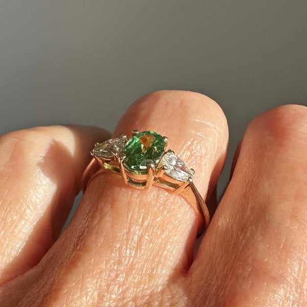 Pear Moissanite Tsavorite Green Garnet Ring in 14K Gold - Boylerpf