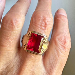 Mens Vintage Art Deco Gold Ruby Signet Ring - Boylerpf