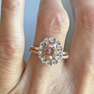 Vintage 14K Rose Gold Diamond Moraganite Wedding Ring Set - Boylerpf