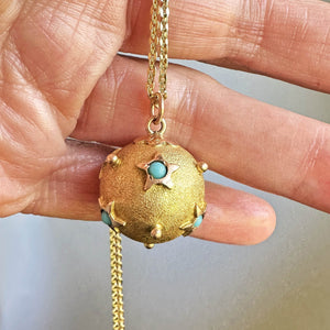 Antique 14K Gold Turquoise Star Sputnik Style Pendant - Boylerpf