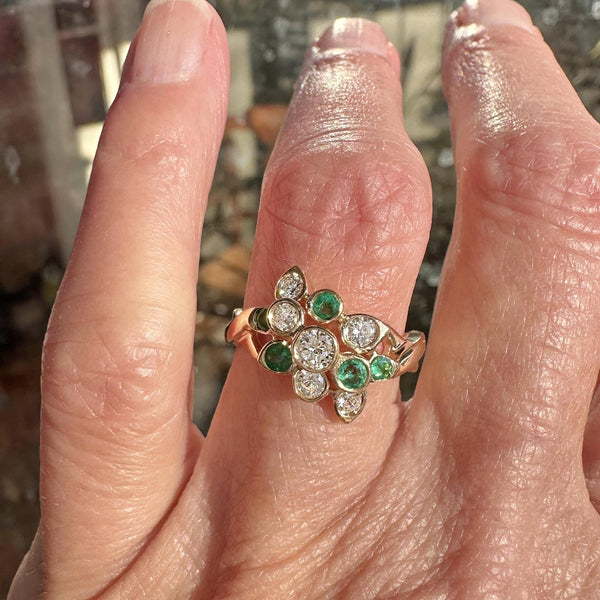 14K Gold Emerald .50 CTW Diamond Cluster Ring - Boylerpf