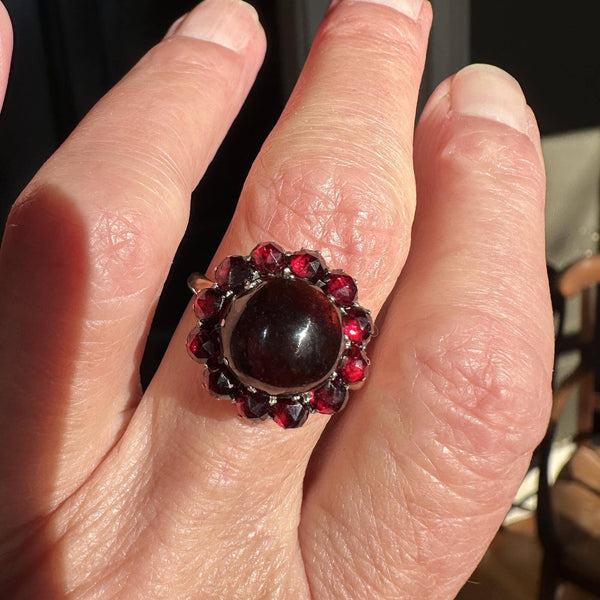 Antique Victorian 14K Gold Garnet Cabochon Ring - Boylerpf