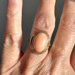 Mid Century Cabochon Salmon Coral Ring in 14K Gold - Boylerpf