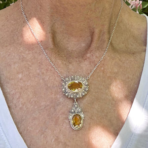 Antique Victorian Silver Canneille Flowers Citrine Necklace - Boylerpf