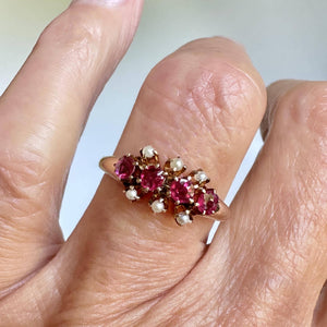Antique Victorian Gold, Seed Pearl and Garnet Ring - Boylerpf
