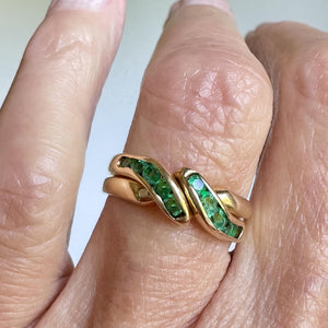 Vintage 18K Gold Double Band Emerald Puzzle Ring - Boylerpf