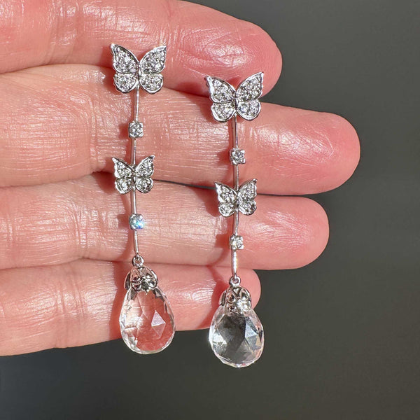 Rock Crystal Diamond Butterfly Earrings in 18K White Gold - Boylerpf