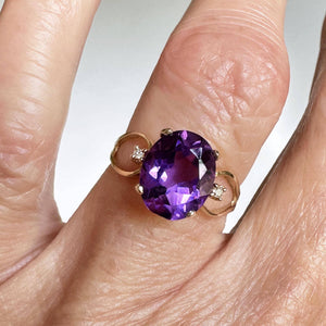 Vintage Diamond Accent Amethyst Cocktail Ring in Gold - Boylerpf