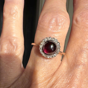 Georgian 15K Gold Rose Cut Diamond Halo Garnet Ring - Boylerpf