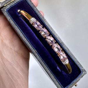 Vintage Solid Gold Diamond Amethyst Bangle Bracelet - Boylerpf