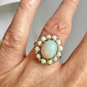 Vintage 14K Gold Opal Halo Cluster Ring - Boylerpf