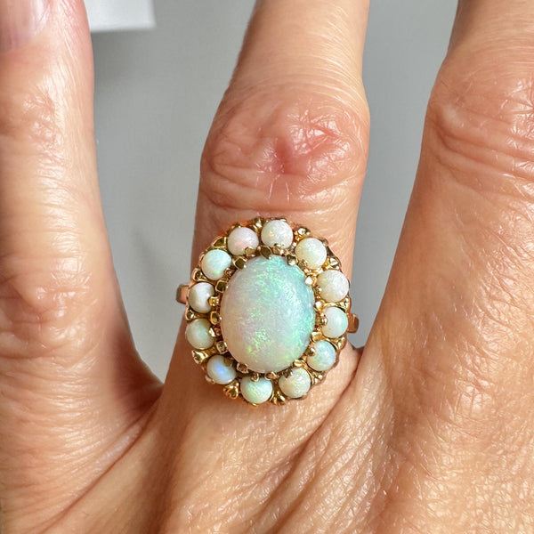 Vintage 14K Gold Opal Halo Cluster Ring - Boylerpf