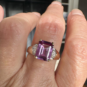 Vintage Diamond Accent Step Cut Amethyst Ring in Gold - Boylerpf