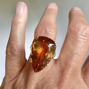 Mid Century 18K Gold Diamond Pear Cut Citrine Cocktail Ring - Boylerpf